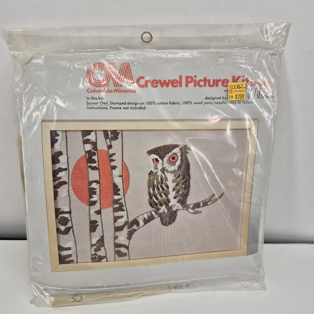 Erica Wilson Sunset Owl Creative Crewel Embroidery Kit Columbia-Minerva #7409